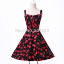   Women Vintage Cotton 50s Swing Flower dots Print Evening Prom Gown Casual Party Dress 5 Size XS~XL CL6092