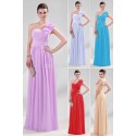   fashion sexy One Shoulder Chiffon long prom dress red blue bridesmaid dresses with flowers CL4287
