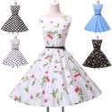  Fashion Stock Vintage Cotton Sleeveless Women Party Dress Flower Floral Dots print dresses CL6086