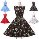  Fashion Stock Vintage Cotton Sleeveless Women Party Dress Flower Floral Dots print dresses CL6086