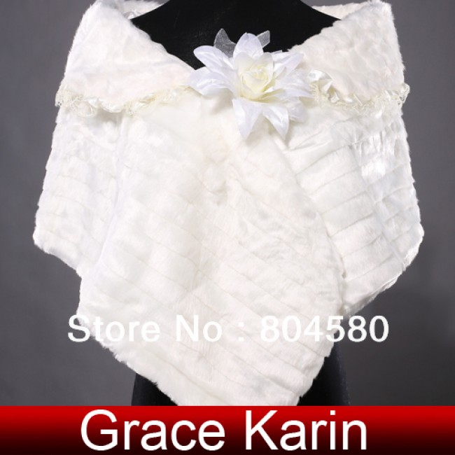  Ivory Warm Faux Fur Wedding Bride Wrap Shawl Cape Tippet Bridal Jacket Coat Accessories CL4941