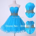 New! Sexy Strapless Voile Blue Party gown Short Prom Dress 2015 Women Short Evening dresses CL4972