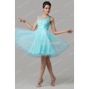 Novelty DesignSexy Knee Length Party Clothing Rhinestone Pleated Beading Tank Prom Gown Short Cocktail dresses  Blue CL6151