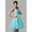 Novelty DesignSexy Knee Length Party Clothing Rhinestone Pleated Beading Tank Prom Gown Short Cocktail dresses  Blue CL6151