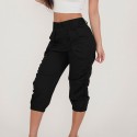 Pants Women Pleated Ladies Cropped Capri Pants Casual Summer Solid Tapered Trousers Calf-length Military