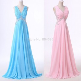 Pink Blue Chiffon Bridesmaid Dress Long Cheap Wedding Party Dresses Over 2015 Sleeveless Brides Made Gowns Under $50 D6114