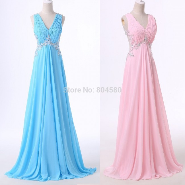 Pink Blue Chiffon Bridesmaid Dress Long Cheap Wedding Party Dresses Over 2015 Sleeveless Brides Made Gowns Under $50 D6114