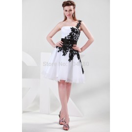 Promotion   Grace Karin One Shoulder White Black Lace Appliques Formal Party Gown Short Bridesmaid Dresses CL4288