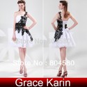 Promotion   Grace Karin One Shoulder White Black Lace Appliques Formal Party Gown Short Bridesmaid Dresses CL4288