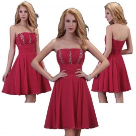 Real Photo Grace Karin Sexy Strapless Short Cocktail Dresses Party Prom Dress Women Crystal Beaded Red Formal Gown 3422