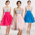Reference Imagines A Line Knee Length Summer Ball dress Beading High Neck Prom dresses for Party Short Gown Evening CL7508