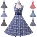 Retail/Wholesale   Fashion Halter Cotton Women 50s 60s Swing Polka Dress Vintage Rockabilly Retro Dress CL6095