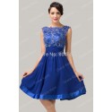 Sexy Design Knee Length Flower Applique Backless Blue Homecoming Party dresses  Short Cocktail Prom Gown dress CL6132