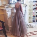 Smocked waist Gown Women Dress Ladies Bridesmaid Apricot Floor length Sleeveless Fluffy Wedding 2019