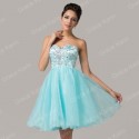 Special Occasion Short Prom Dresses 2015 Knee Length Blue Strapless Ball Gown Cheap Wedding Party Dress Plus Size Beaded Stone