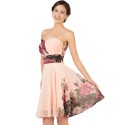 Special Weddings Party Events Knee Length Chiffon Floral Print Flower Short Bridesmaid Dresses Plus Size Lace Up Summer 7501