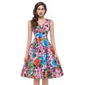 Summer Style Women Sleeveless Casual Flower Pattern Floral Print Dress Retro Swing 50s Women Party Beach Vintage dresses Gown