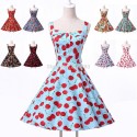Top Selling women Knee Length 50s 60s Swing vintage Dance dress Flower Print dress party CL6092