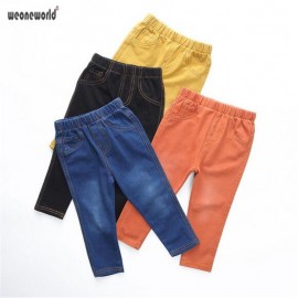 WEONEWORLD Boys Girls jeans pants spring Autumn 2018 children's clothing Kids Knitted jeans Soft trousers casual Baby pants
