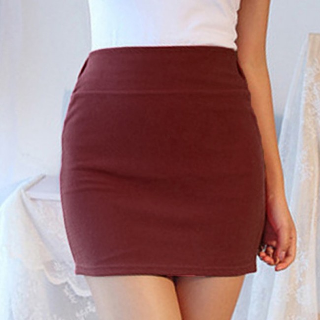 A-Line Casual Sexy Slim Fit Tight Pencil Womens Ladies Solid Color Cotton Simple Skirt Casaul Short High Waist
