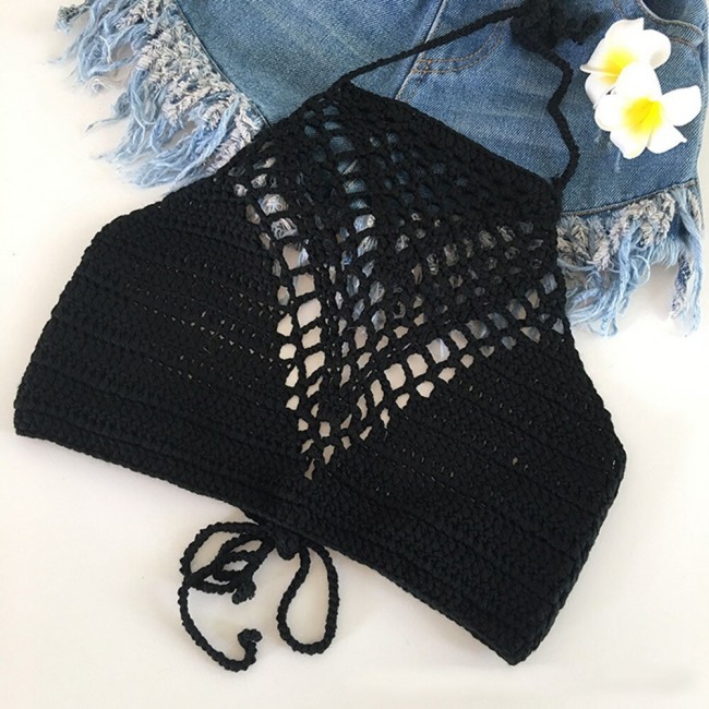Summer Crochet Knitting Halter Top Solid Color Wrapped Women Bikini Bra Tank Beachwear Sex Bralette Hot Pro New Top